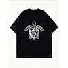 White Crewneck T Shirt With Turtle Outline Print For Casual Wear