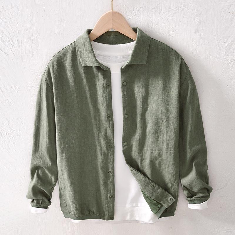 

L952 Men s Casual Ramie Baseball Jacket, Loose-Fit Youth Autumn Top In Cotton Linen. M армия зеленый