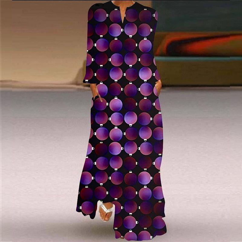 Long Sleeve Dress Classical Beauty Pattern Print Dress Stage Show Performance Wear Travel Photography Clothes