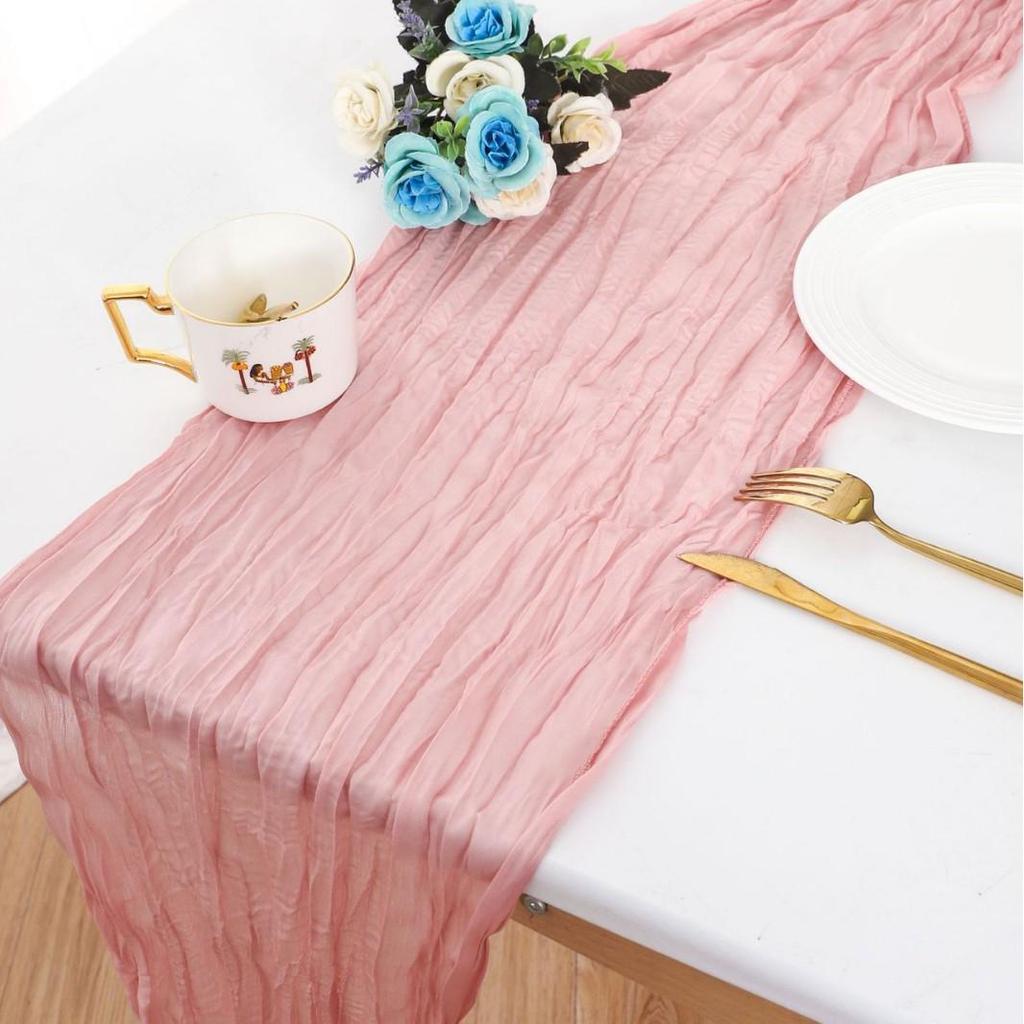 Bali Yarn Crinkle Gauze Table Runner - Semi-Transparent, Twisted Design for Bohemian Weddings & Holiday Parties