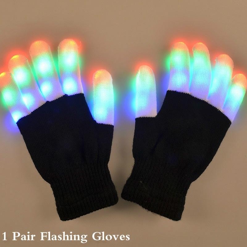 1Pair LED Flashing Magic Gloves Colorful Finger Glowing Glove For Kids Adult LED Colorful Gloves Bar Party Colorful Gloves