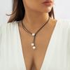 Versatile Geometric Niche Wax Line Necklace, Simple Double-layer Imitation Pearl Adjustment Necklace for Women