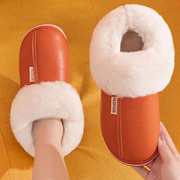 

Осенне-зимние парные хлопковые тапочки для влюбленных, водонепроницаемые домашние нескользящие домашние тапочки из искусственной кожи, теплая хлопковая обувь 40-41 оранжевый