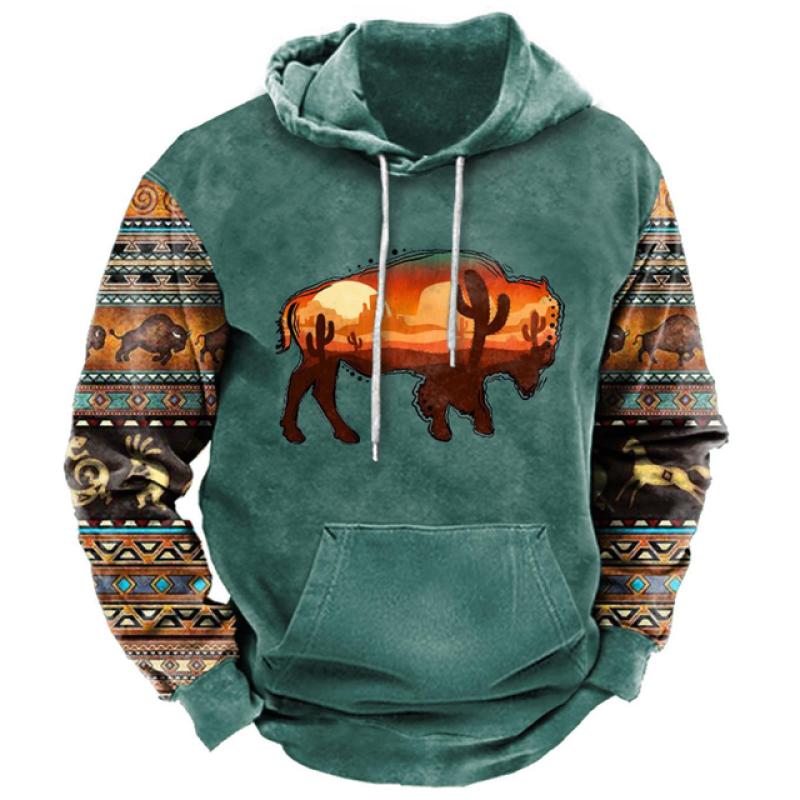 Vintage Animal Sweatshirt For Men Oversize Hoodie 3d Print Long Sleeve Pullover Casual Fashion Men's Clothing High Quality Tops