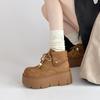 Retro Solid Color Design, Thick-soled Lace-up Folding Martin Boots for Women's 2025 Autumn and Winter New Models, Small People Increase Height and