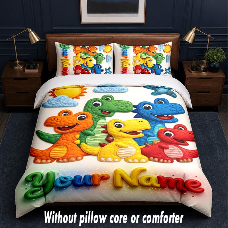 Dinosaur Theme Custom Text Or Name 3Pcs Bedding Set,1 Flat Sheet & 2 Pillowcases Personalized Home Bedding