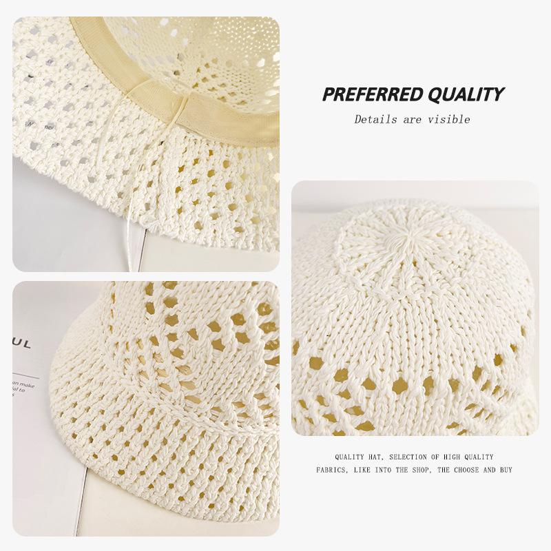 Japanese-style crochet straw hat for women, summer breathable thin sun protection hat, versatile for a natural look, makes the face appear smaller,