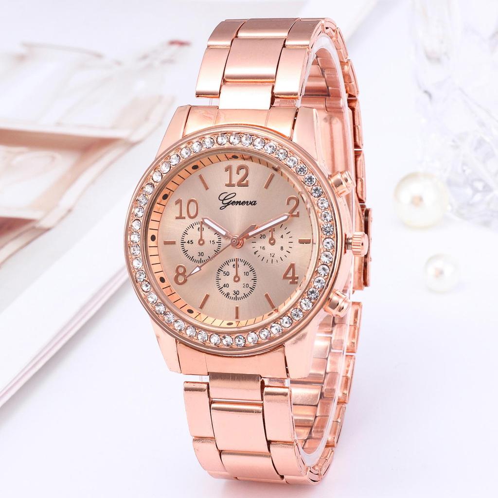 Geneva Diamond-Set Three-Eye Six-Hand Fashion Steel Band Unisex Watches