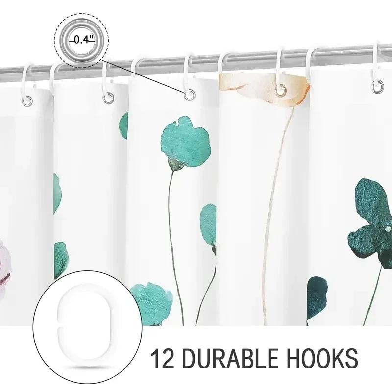 1pc Modern Watercolor Floral Shower Curtain Set with Hooks - Waterproof and Minimalist Design for Bathroom Custom shower curtain