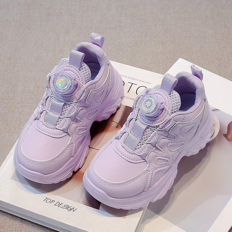 Girls Shoes 2025 Spring and Autumn Leather Waterproof Dad Shoes Student White Shoes Children Middle and Older Children Button Sports Shoes