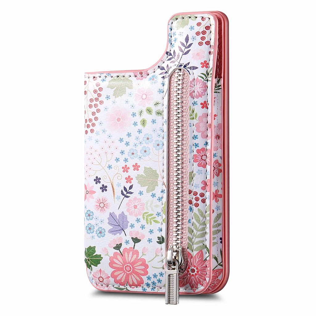 1Pc Flower Painted Phone Case Card Holder With PU Leather Back Sticker Card Bag Portable Adhesive Universal Zipper Wallet Deskto