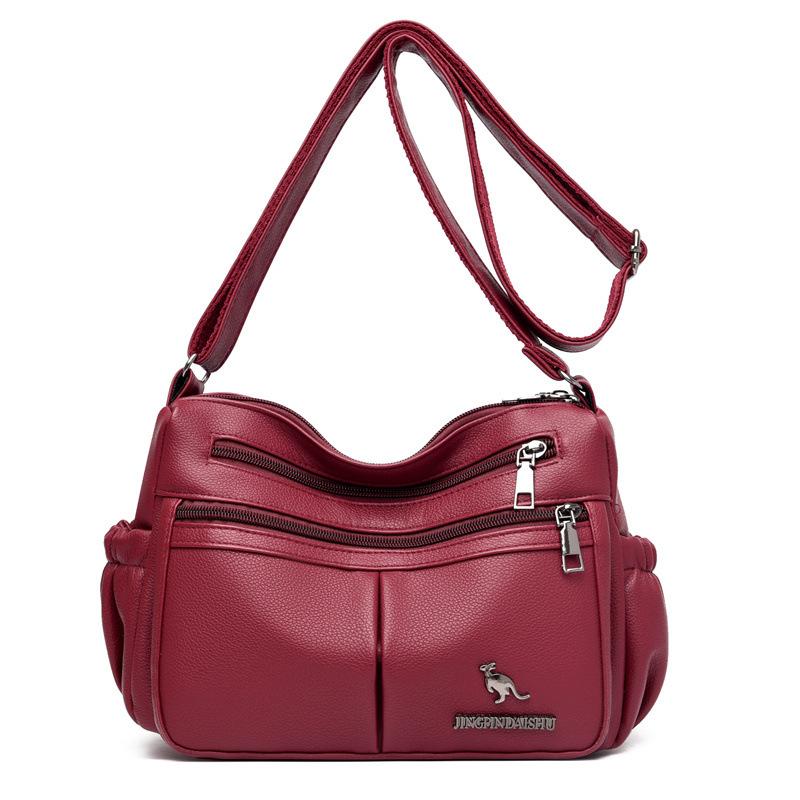 Mehrschichtige Umhängetasche mit großem Fassungsvermögen aus weichem Leder