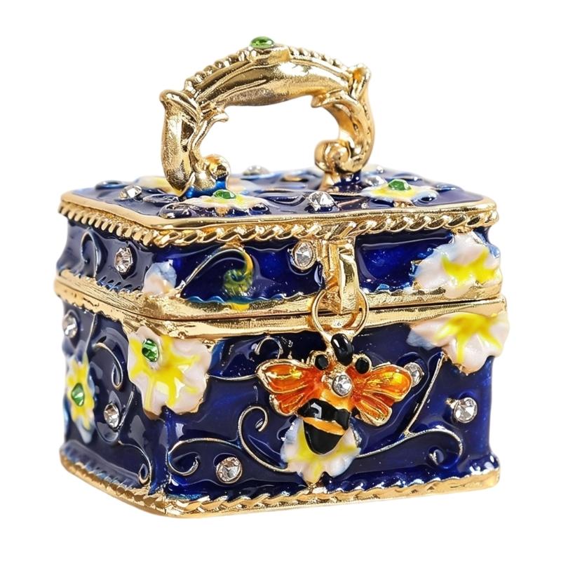 Mini-Schmuckaufbewahrungsbox mit Emaille-Finish, Metall-Accessoire-Halter für Kommodenoberfläche, Schreibtischakzent oder Regal-Auslage