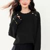 La Chapelle Women's V-Neck Beaded Shimmer Knit Sweater
