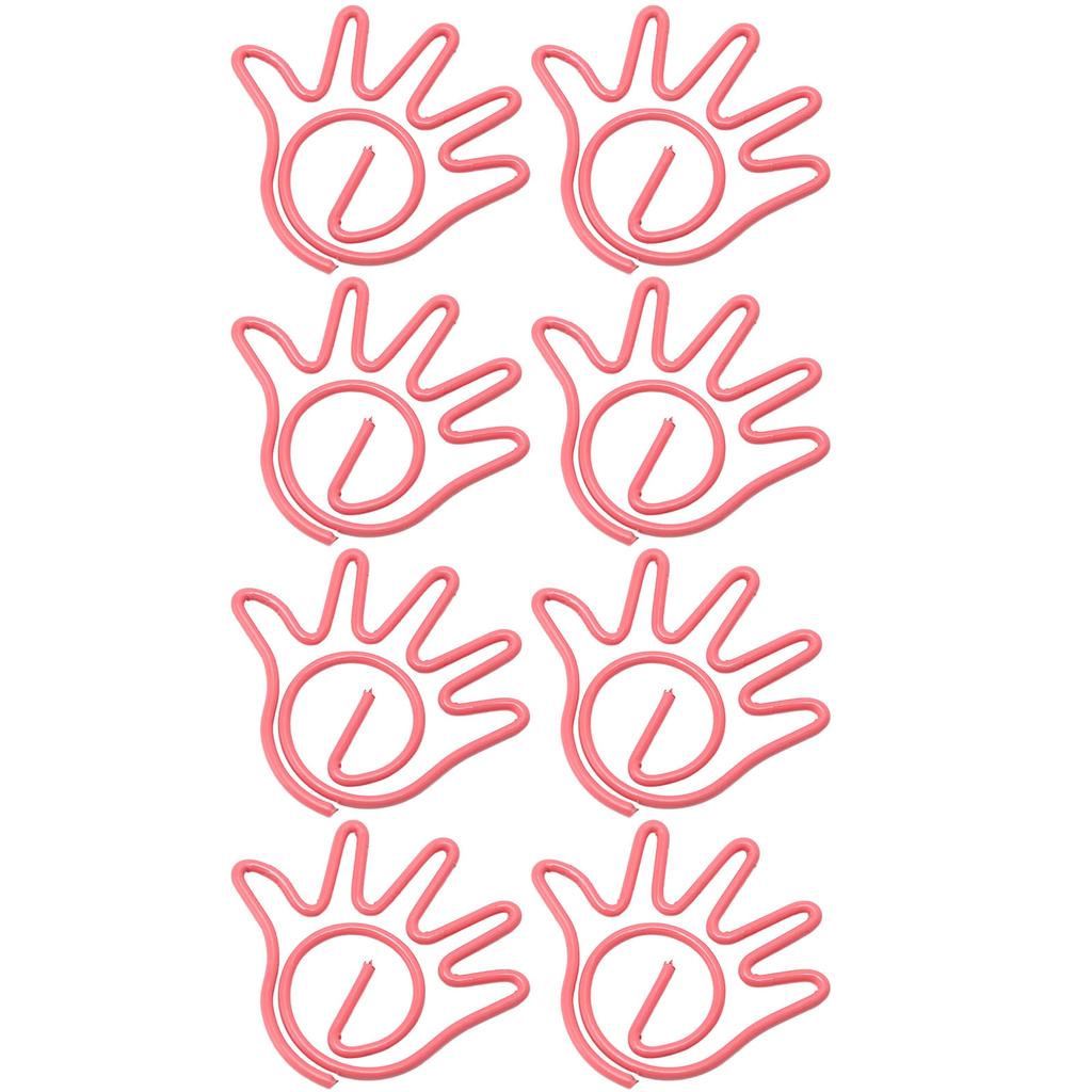 100Pcs Paper Clip Metal Hand Shaped Design Rustproof Paperclip Decoration for Office School Pink