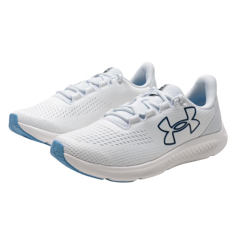 Under Armour Charged Pursuit 3 Big Logo - White Grey Midnight Navy Men Sneakers Distant-Grey 3026518-108