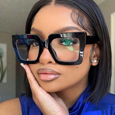 Neue Modische Blaulichtfilternde Brille Für Männer Und FrauenZweifarbig Transparent Quadratisch Großes Gestell Flache Gläser 8561