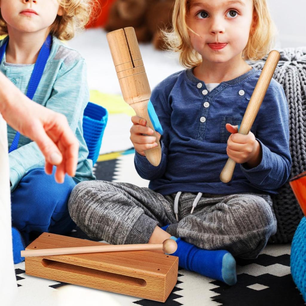 Toyvian 2 Sets of Beech Wood and Clapper Tubes with Mallets, Compact Percussion Instruments for Music Classes and Storytelling