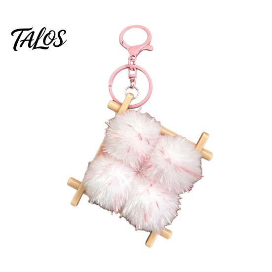 Soft Fermented Bean Curd Pendant Plush Keychain, Fluffy Doufu Bag Charm with Keyring, Backpack Handbag Purse Decoration Accessories