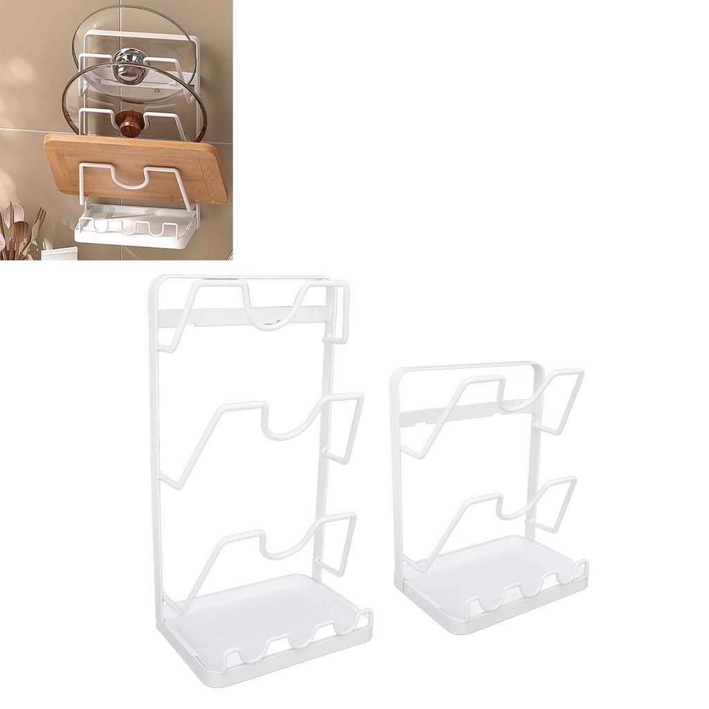 Pot Lid Rack No Drilling Wall Mounted Pot Lid Rack Waterproof Rustproof Carbon Steel Pot Cover Holde