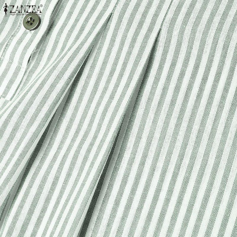 ZANZEA Women Casual Round Neck Summer Half Sleeve Stripe Dress