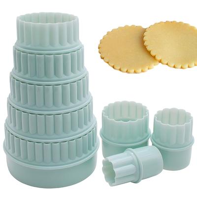 8Pcs/Set Cookie Cutters Plastic Cupcake Round Biscuit Cutters Light Green Wave Doublesided Cookie Tool DIY Cookie Dough Cutters