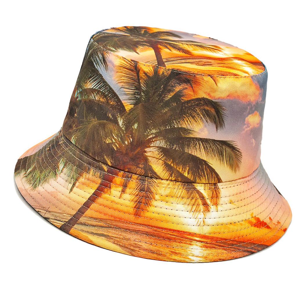 Stylish Tropical Scenery Pattern Bucket Hat Fisherman Hat for Men Women Sun Protections Breathable Floppy Hat for Travel