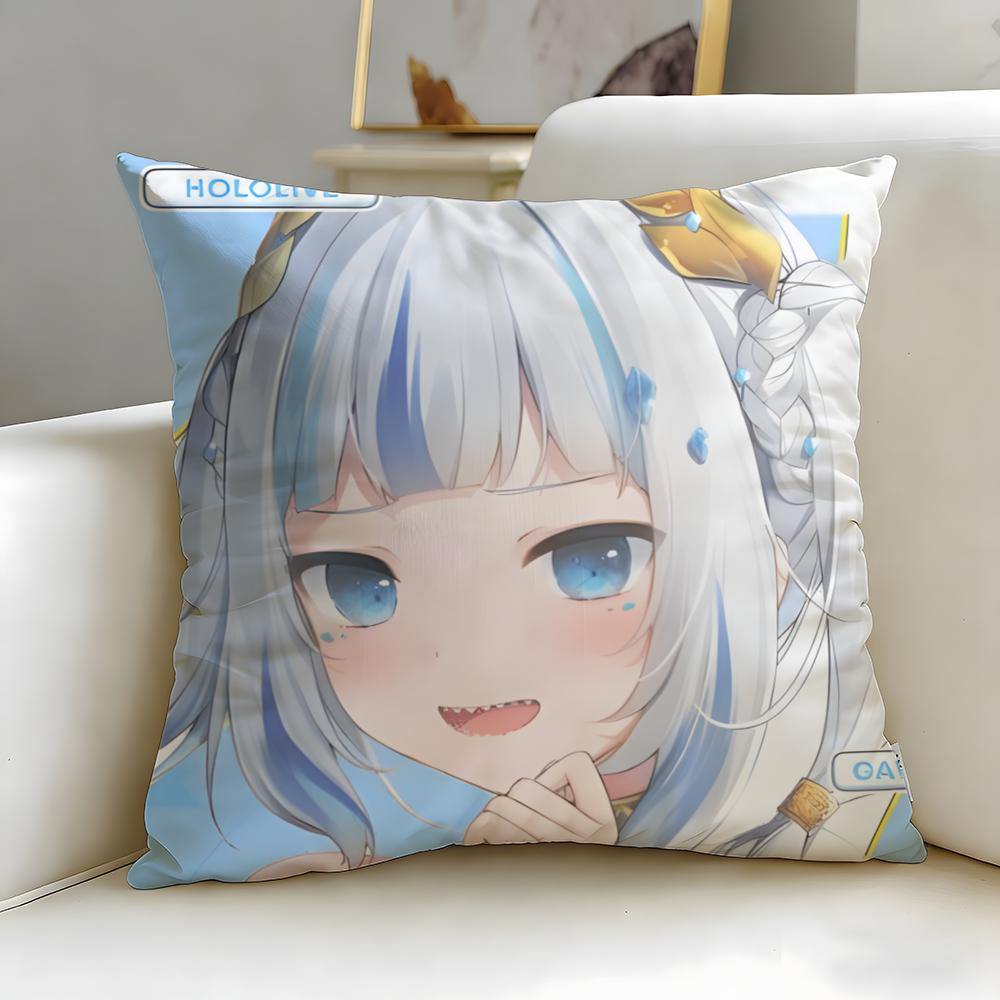 virtual idol Gawr Gura Hololive EN Cushion Cover Soft EasyWash Pillow Case Versatile for Couch Bed Travel and Office