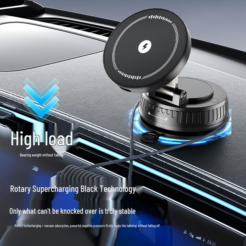 15W Magnetic Car Mount & Wireless Charger with Rotating Suction, Compatible with Apple 17