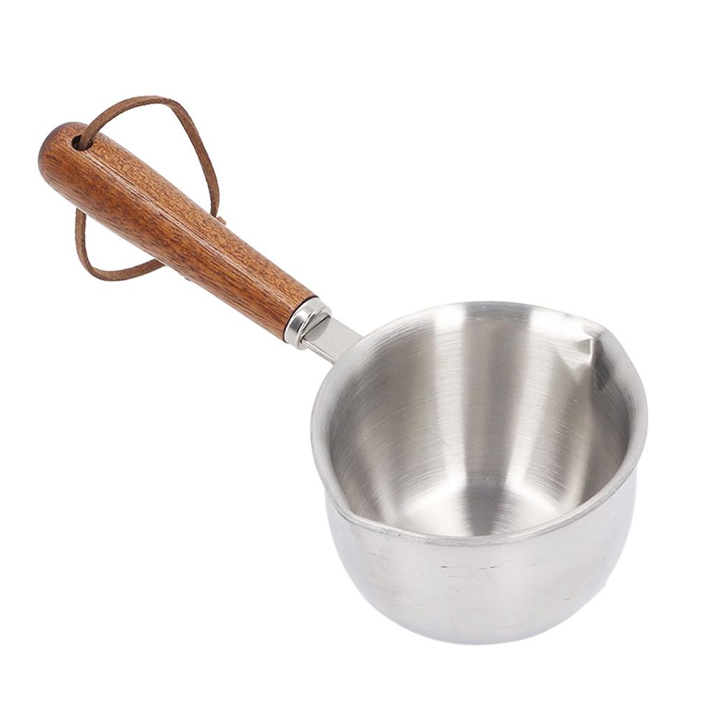 Butter Warmer Stainless Steel Wooden Handle 3 Layers Multi Purpose Butter Melting Pot for Oil Milk Kitchen 120ML
