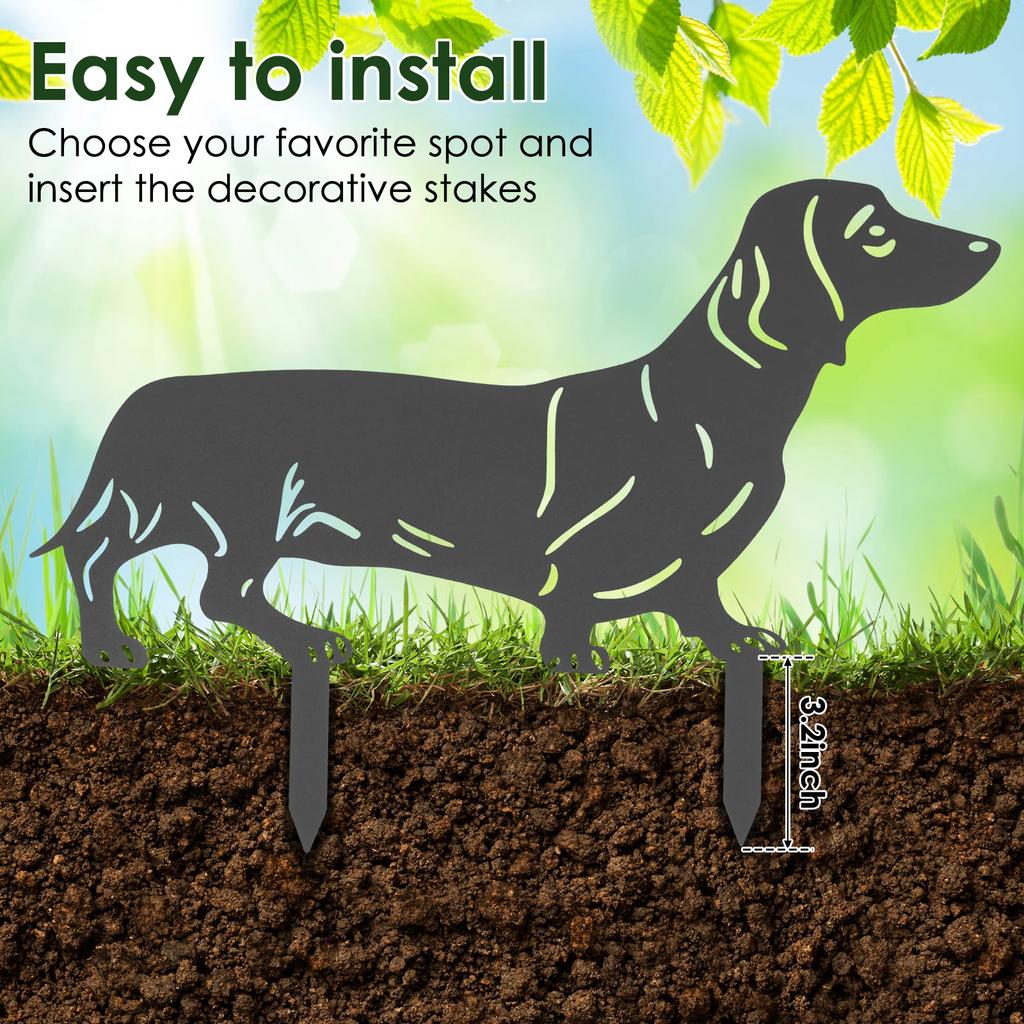 2Pcs Dog Garden Stakes Iron Dachshund Figurines Outdoor Rustproof Garden Iron Art Decoration for Patio Lawn Balcony Dog Lovers