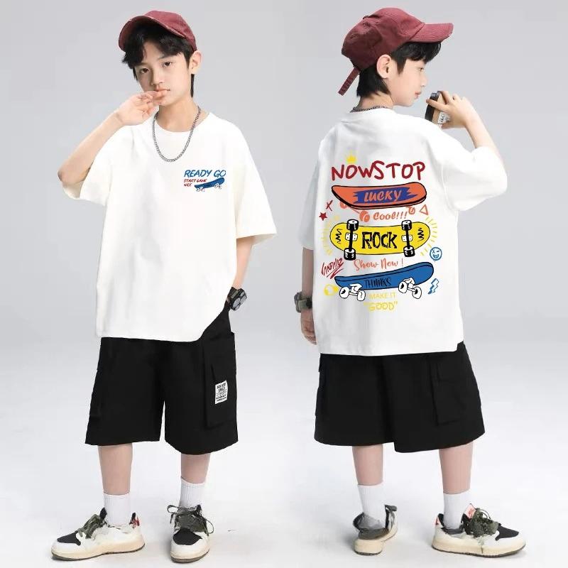 Skateboard Pattern Design Children's Tops Summer Boys Girls Short Sleeve T-shirts Cotton Korean Kids Clothes