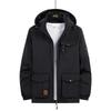 Khaki Green Fashion Spring Jacket Men's Loose Plus Size Autumn Multi Pocket Jacket Take Off Outdoor Hood Work Coat Large Size Solid Grey