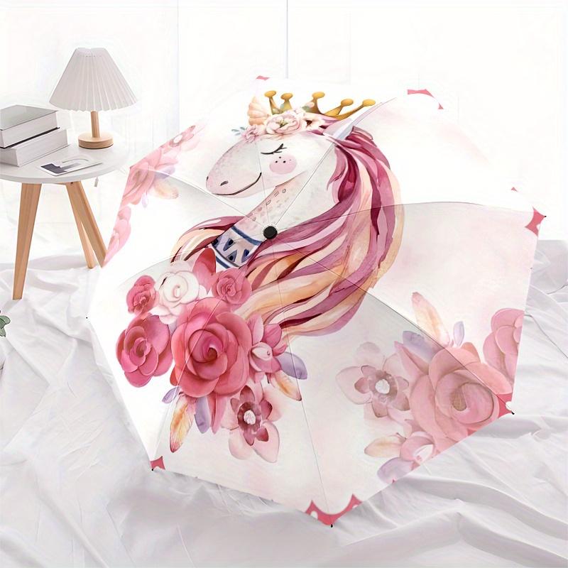 "Magical Unicorn Crown: Floral Fantasy for Kids!"Umbrella, Portable 3-Fold Compact Umbrella for Men & Women ES21
