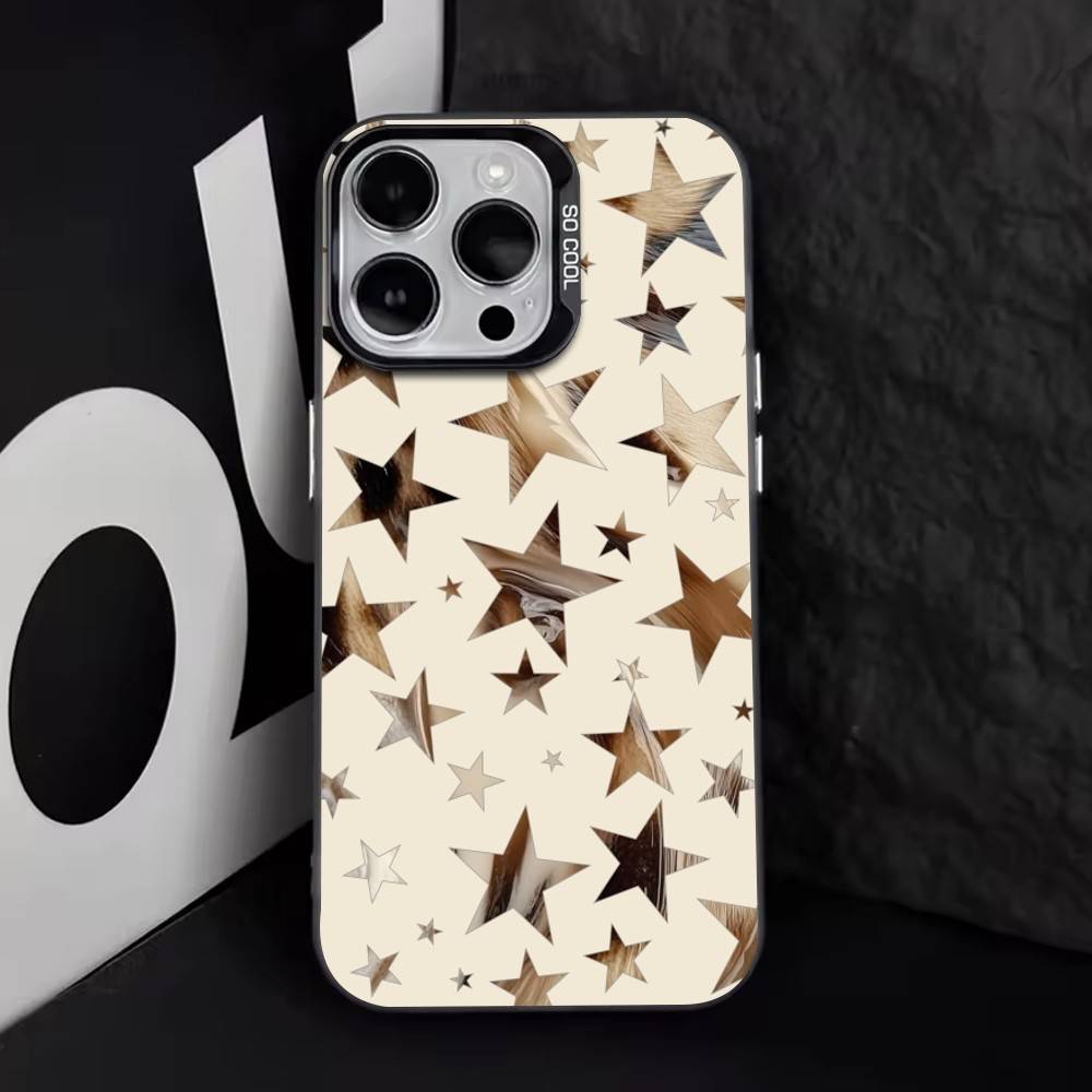 Trendy Leopard Print Star Pattern Phone Case For iPhone 17,16,15,14,13,12,11 Plus,PM,XS,Colorful Silver Phone Case Funda Cover