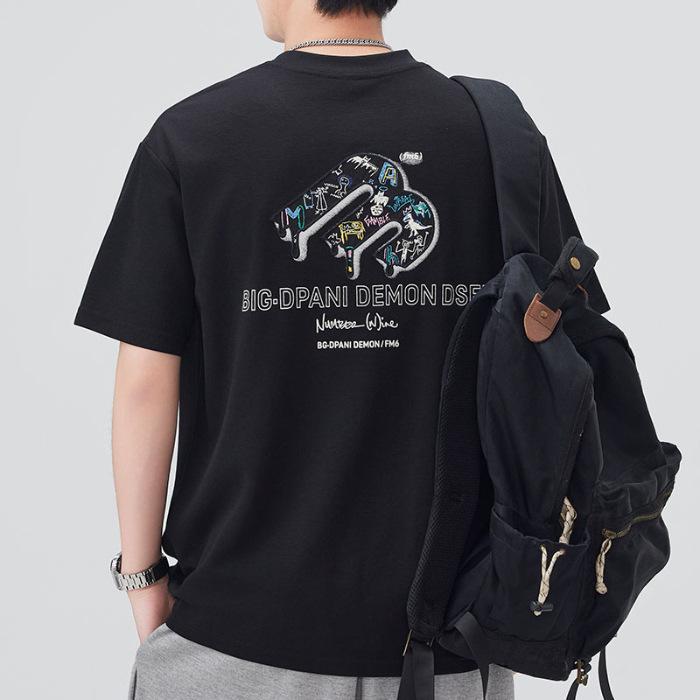 Мужская последняя летняя свободная футболка с круглым вырезом и короткими рукавами Тонкая короткая футболка 4XL чёрный