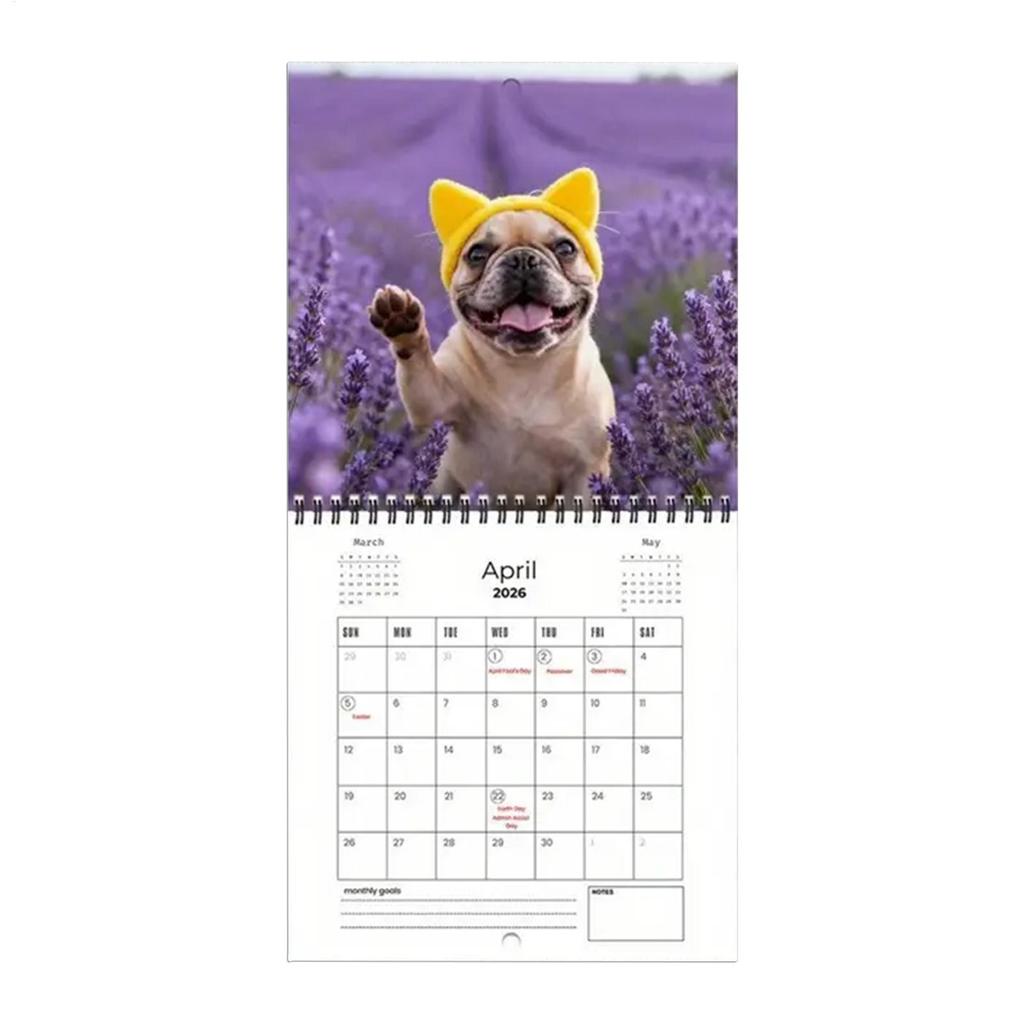Wall Calendar 2026 with Holidays Weekly Daily French Bulldog 2026 Calendar Planner for Academic Appointment Home Office School