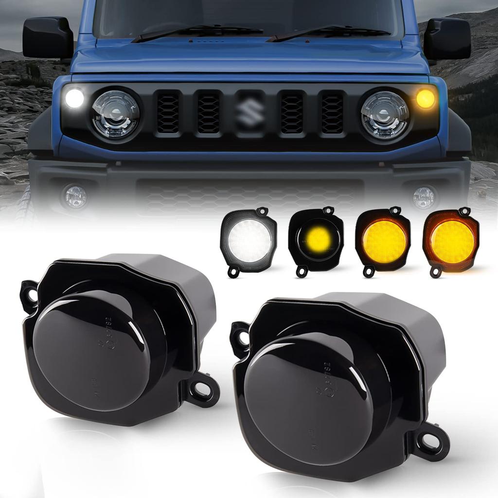 POPMOTORZ Suzuki Jimny LED Turn Signals for Jimny Sierra Front Smoked White Amber Turn Signal Lenses with Daytime Running Light High and to Prevent