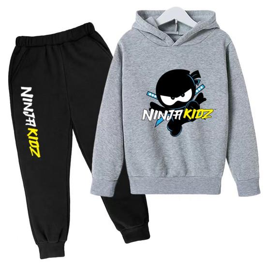 Felpa per Bambini Divertente Stampa Ninja Vestiti Cappotto Top+Pantaloni Set 2P Ragazzo Ragazza Toddler 3-12 Anni Casual Pullover Sole Lettere Sportive Set