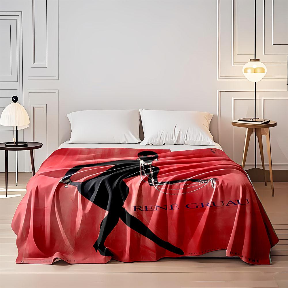Silhouette of a figure in black with pearls on a red background. for all seasons blanket lunch break throw gift
