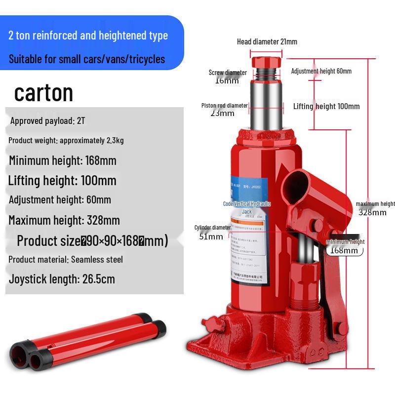 2-Ton Vertical Hydraulic Bottle Jack for Small Cars, Off-road SUVs, and Vans