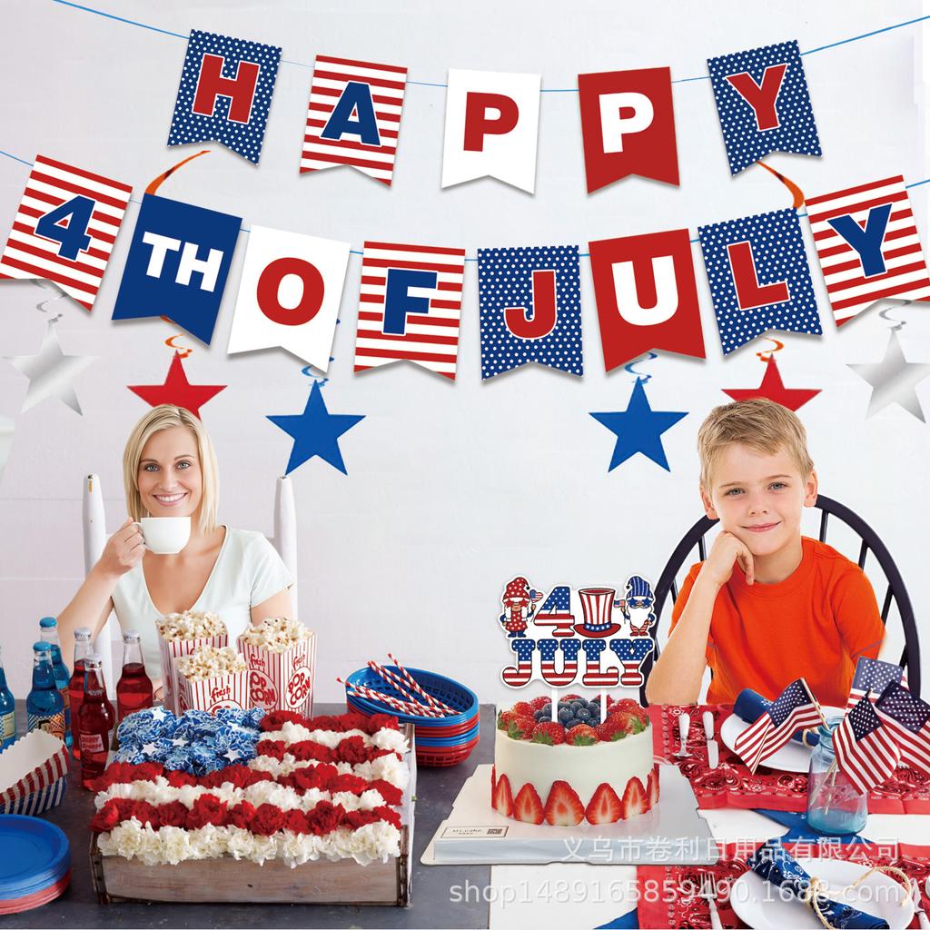 Independence Day Themed Party Supplies Independence Day Decoration Usa Flag Hanging Tablecloth Power Strip Celebration Arrangement