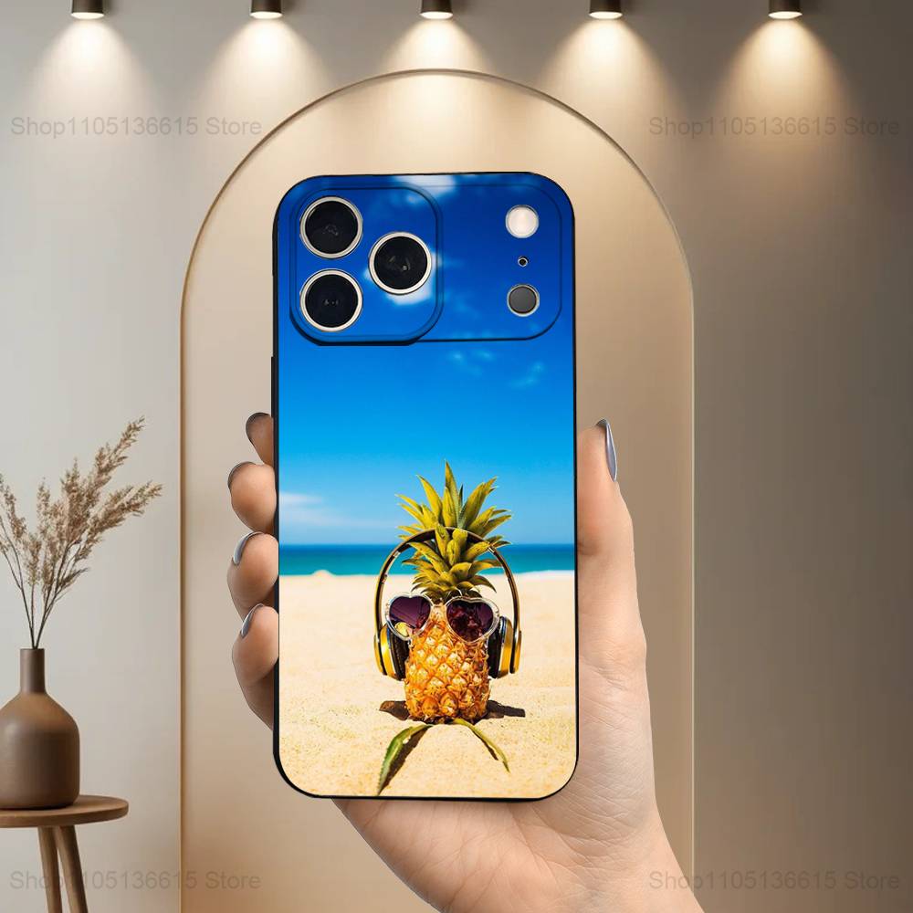 

Cute Pineappl Art Fruit Phone Case For iPhone 15,14,13,17,16,12,11,Plus,Pro Max,XS,X,Mini,8,7,XR,SE,Soft Silicone Black iPhone14PRO