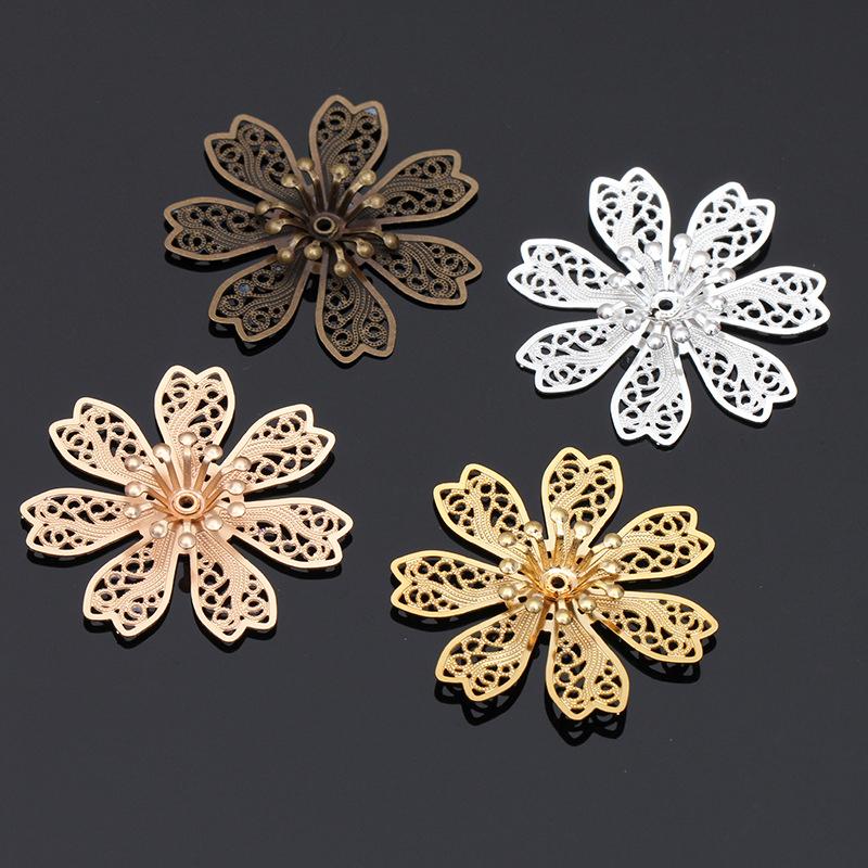 10pcs 28mm Metal Flower Beads Cap Silver Gold Color Filigree Flower Base Bead Cap Charms for Jewelry Making Craft Components DIY