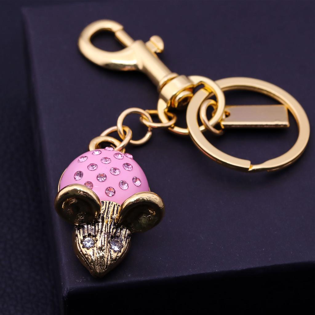 Crystal Pink Small Animal Keychains Pendant Fashion Large Mouse Exquisite Keyrings Men Women Backpack Jewelry Accessories Gift