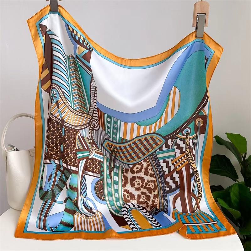 Design Gorgeous Saddle Brand Square Scarf Woman New Silk Scarf Women Bandana Luxury Headband Hijab Foulard Neckerchief