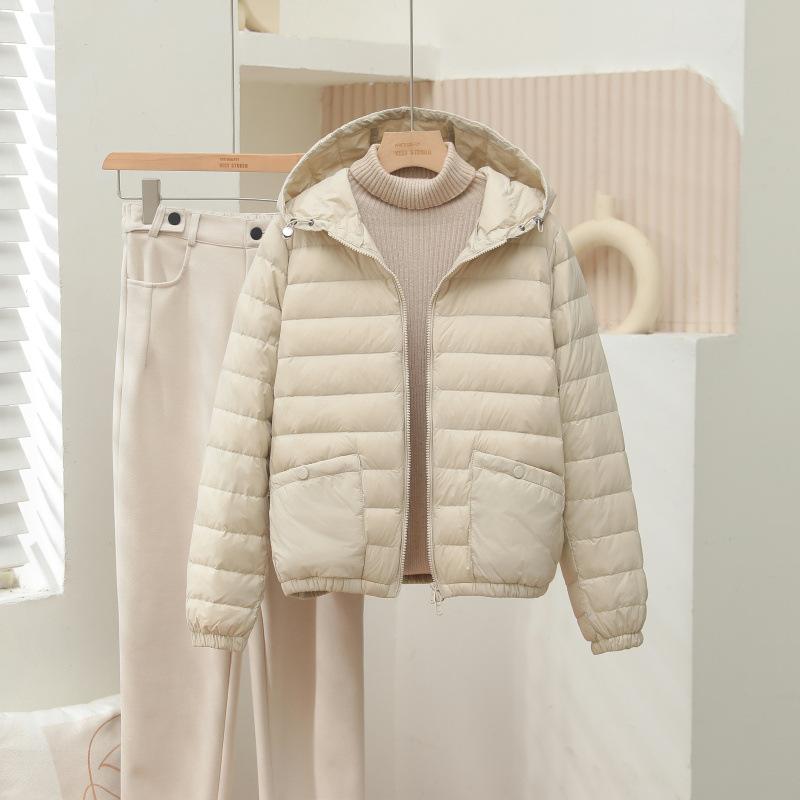 Fashion autumn and winter new short light and thin hooded down jacket white duck down warm casual portable jacket women