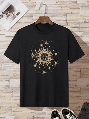 T-shirt à Imprimé Graphique Soleil pour Homme Décontracté Col Rond Manches Courtes T-Shirts d'Été Mode Hauts, T-shirts Réguliers et Oversize