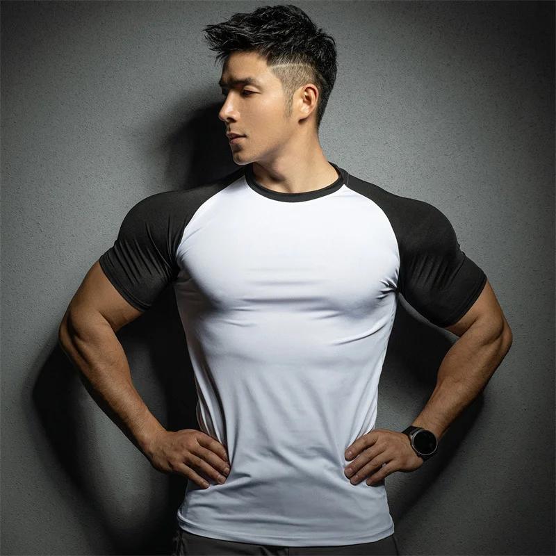 Sommer Freizeit Lauf-T-Shirt Fitnessstudio Trainings-Tops Elastisch Schnelltrocknend Einfarbig Kurzarm Sport T-Shirt Herren Sportbekleidung