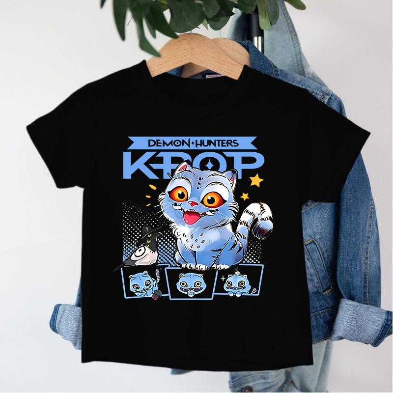 New KPop Demon Hunters Saja Boys Cartoon Boys T-shirt Round Neck Print Fashion Casual Top Children's T-shirt Kids Clothing